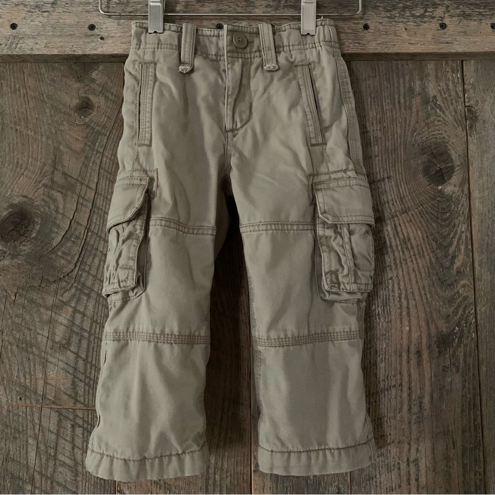 Boy’s 2 77 KIDS AEO Flannel Lined Khaki Cotton Cargo Pants Waist Adjusters EXC